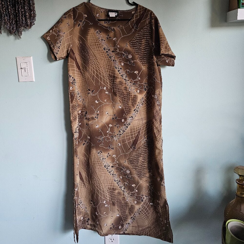 Awesome Wear Made in USA Brown and Floral 90's Shift Dress Size L